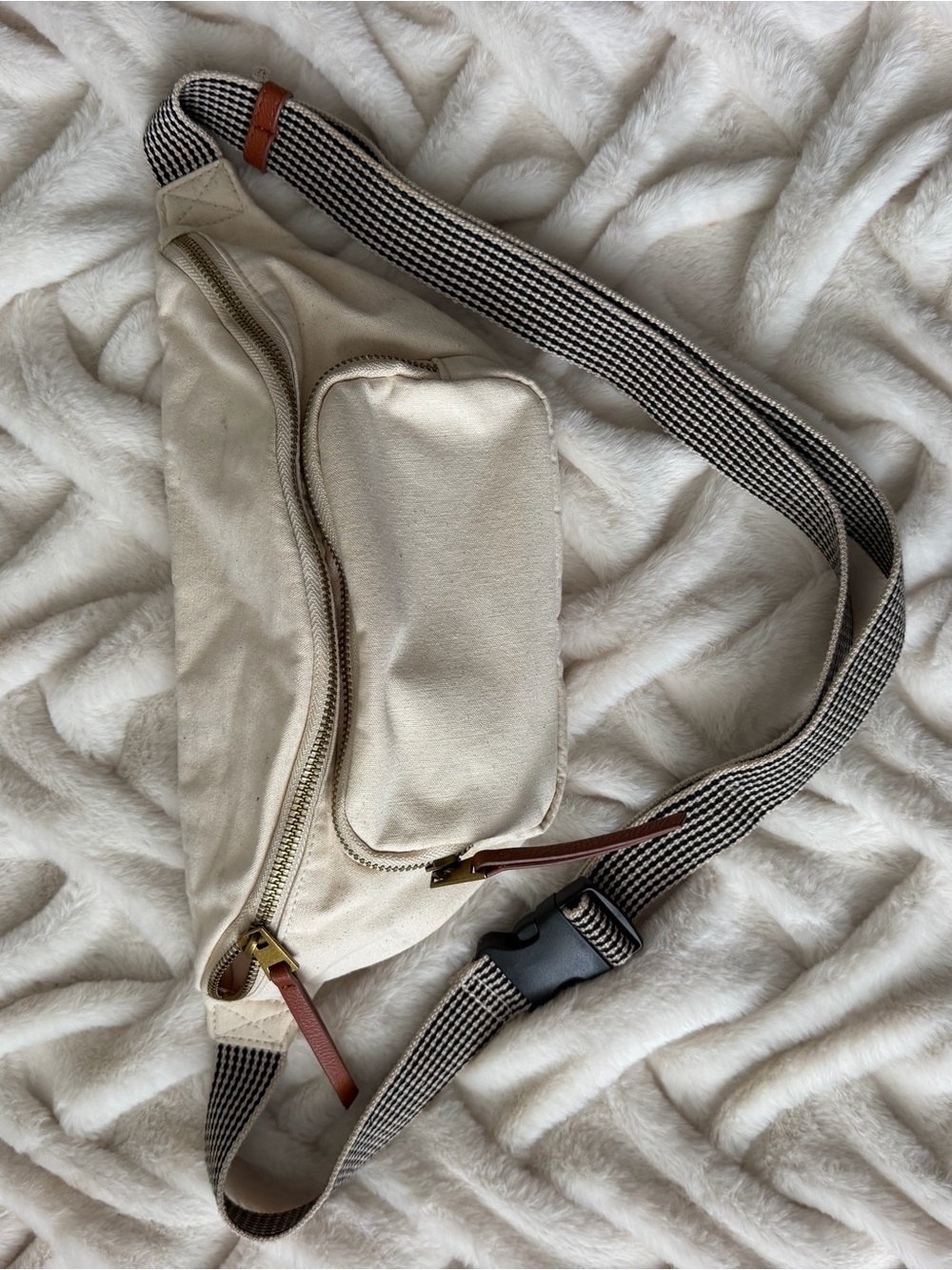 Target Cream Canvas Belt Bag with Striped Strap